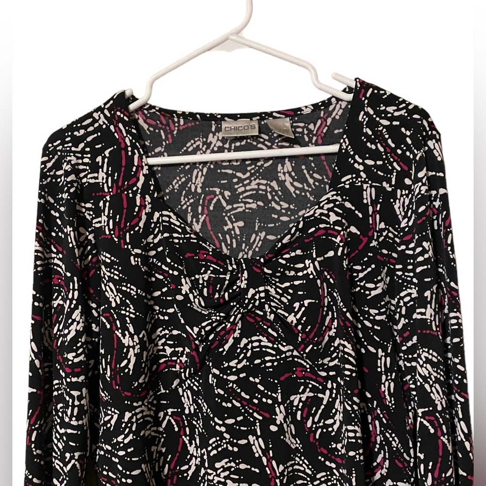 Chicos Blouse Size 1 US Medium Top Stretch Jersey Knit Long Sleeves Shirt - Picture 13 of 15